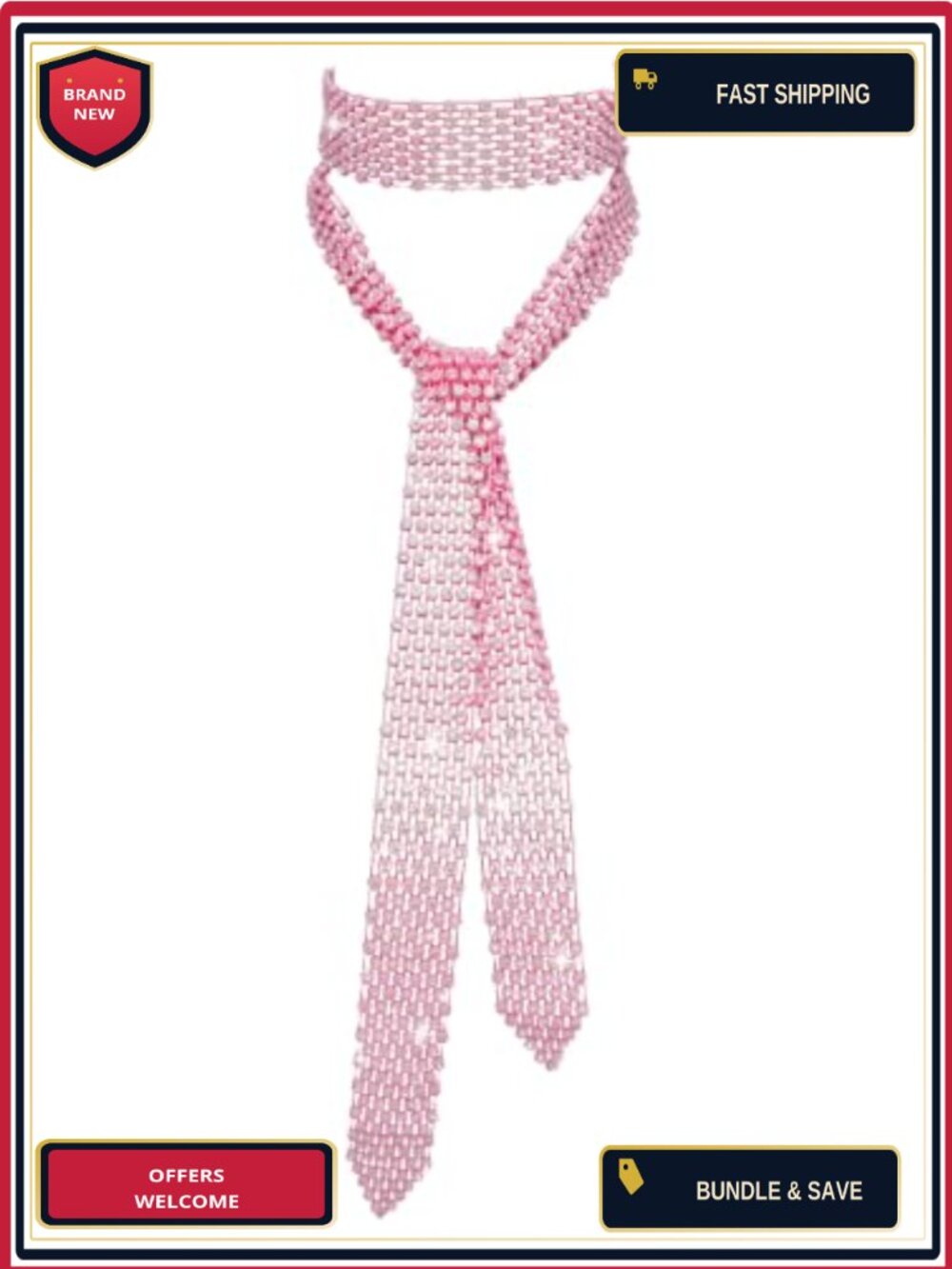 Rhinestone Skinny Neck Scarf Tie Women Fashion Sparkly